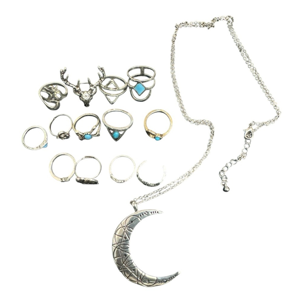 Silver and Blue Crescent Moon Necklace